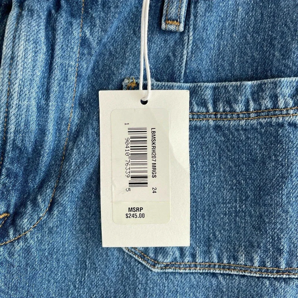 Frame Le Bardot Denim Jean Skirt Womens 24 Margolis Midi High Rise Raw Hem NEW - Picture 5 of 12